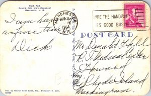 Manchester NH General John Stark Park & Monument Chrome Cancel WOB Postcard 