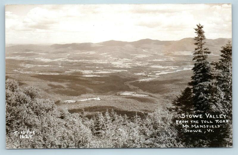 Postcard VT Stowe View Of Stowe Valley From Toll Road RPPC Real Photo   C760ef0748028d19a7619eaa77297a6b 800 