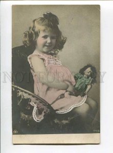 3036738 Lovely Girl w/ DOLL. Old Tinted Real Photo PC