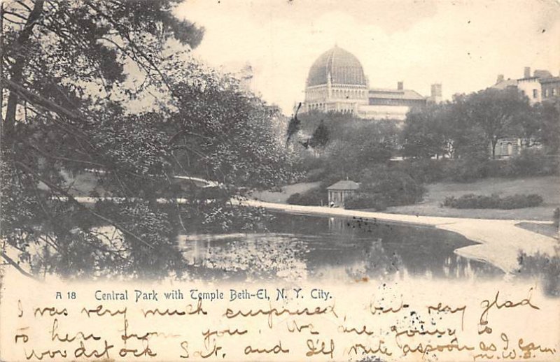 Central Park with Temple Beth El New York City, USA Judaic 1906 writing on front