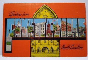 Greetings From Fayetteville North Carolina Large Big Letter Linen Postcard Kropp