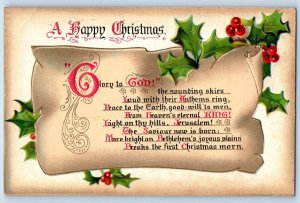 Owatonna MN Postcard Christmas Message Holly Berries Embossed Tuck 1910 Posted