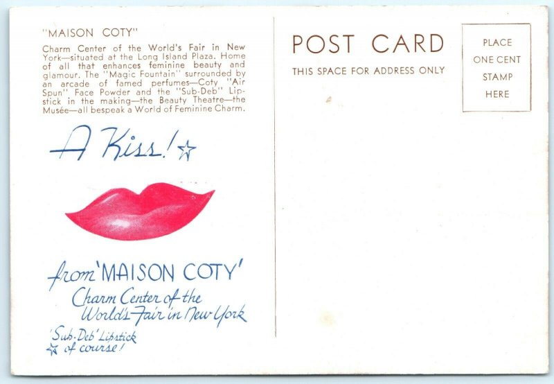 1940 New York Worlds Fair Maison Coty Charm Center Lith Photo PC Long Island A28