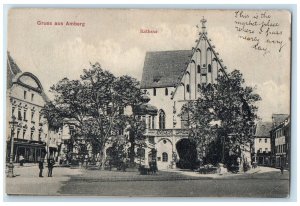 c1910 Greetings from Amberg City Hall Germany Antique Posted Postcard