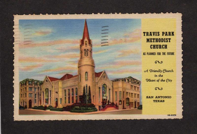 TX Travis Park Methodist Church San Antonio Texas Linen Postcard