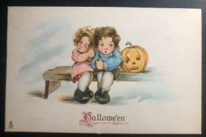 Mint USA Halloween greetings Postcard  Scary Kids And Pumpkin