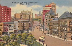 Albany New York 1957 Postcard State Street from the Plaza Buses