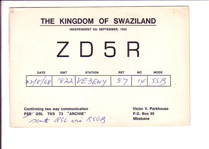 Black Boys in Costume, Swaziland,  QSL ZD5R, VE3EWY Mbabane, 1968