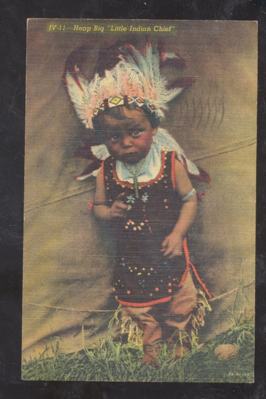 VINTAGE NATIVE AMERICANA LITTLE INDIAN CHIEF HEAP BIG VINTAGE POSTCARD