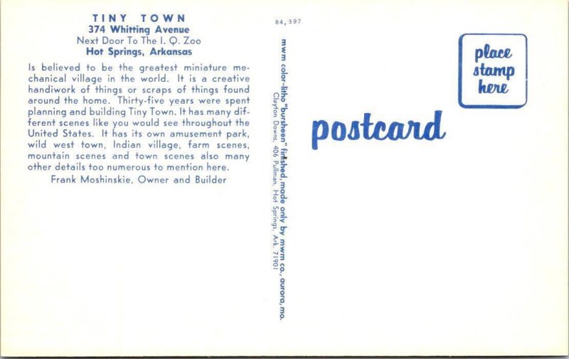 2~Postcards Hot Springs, Arkansas  TINY TOWN~Miniature Village ROADSIDE Postcard
