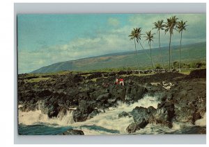 Hawaii Volcanoes National Park Visitor Climbing on Lava Rock Hawaii Postcard