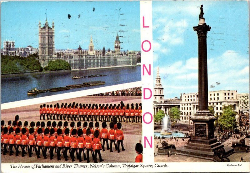 England London Houses Of Parliament Nelson's Column and Trafalgar Square...