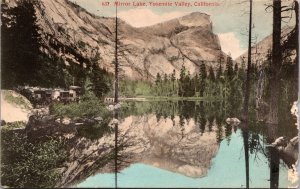 Hand Colored Postcard Mirror Lake in Yosemite Valley, California