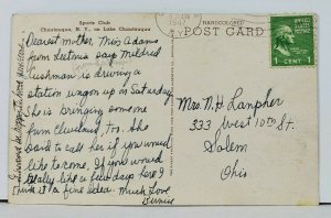 Chautauqua NY Sports Club on Lake c1940s Postcard F18