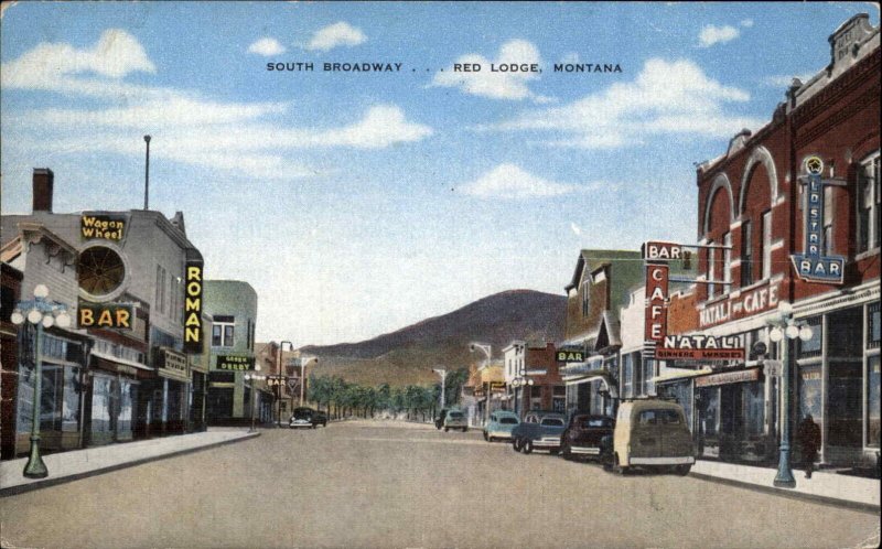 Red Lodge Montana MT South Broadway Classic 1940s Cars Vintage Postcard