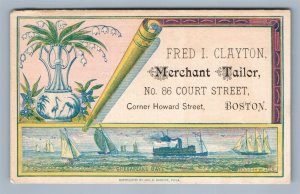 BOSTON MA FRED CLAYTON MERCHANT TAILOR VICTORIAN TRADE CARD