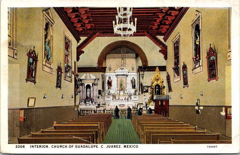 Interior Church Guadealupe C Juarez Mexico WB Postcard VTG UNP Curt Teich Unused 