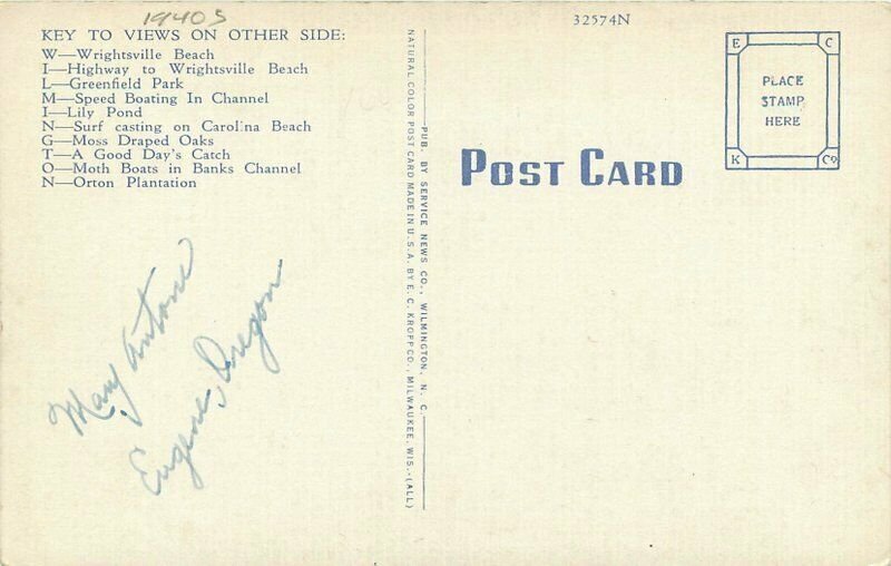 North Carolina Wilmington 1940s linen Service News linen Postcard 22-4254 