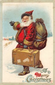 G7/ Santa Claus Christmas Postcard c1910 Suitcase Snow Toys 17