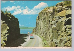 Kama Rock Cut, Lake Superior Route, Ontario, 1977 Chrome Postcard, Old Cars