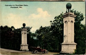 Entrance to Deerings Oaks, Portland ME c1913 Vintage Postcard A76