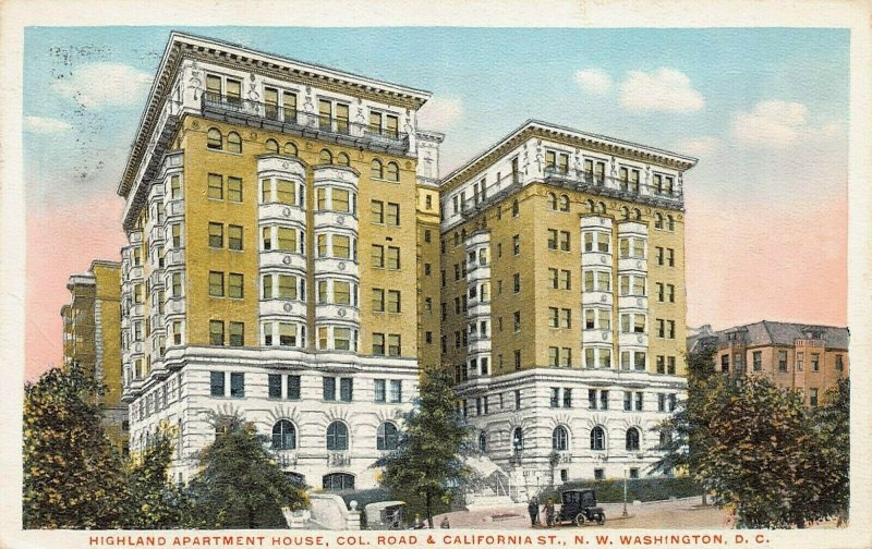 Highland Apartment House, Washington, D.C., Early Postcard, Used in 1916