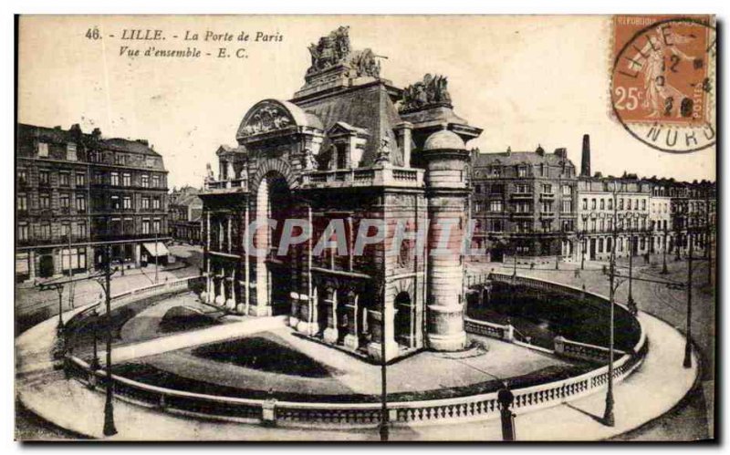 Old Postcard Lille Gate View of Paris & # 39ensemble