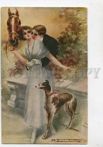 3110811 Lovers w/ HORSE & GREYHOUND Dog by SANTINO Vintage PC