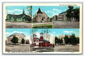 Vintage 1920's Postcard Episcopal Baptist Catholic Churches in Twin Falls Idaho