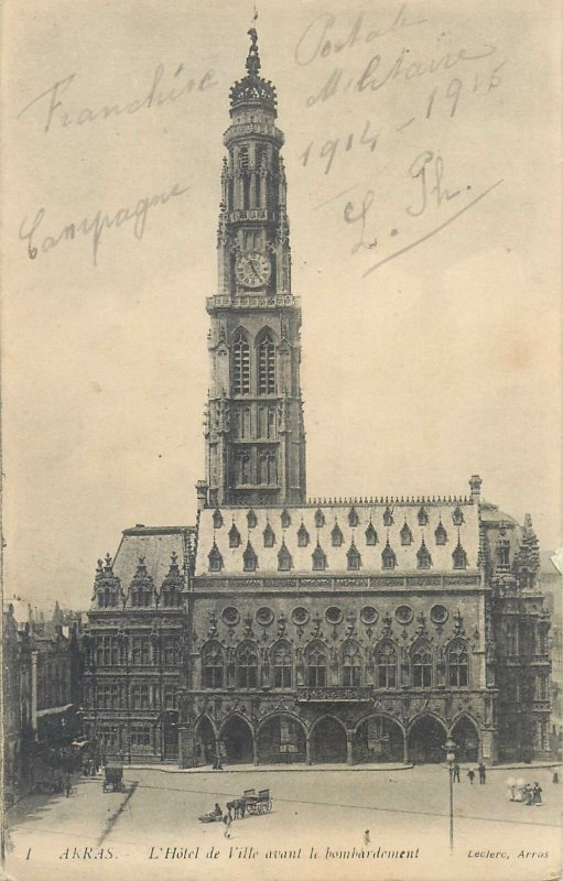 Leclerc Postcard France Arras Hotel de Ville before bombing