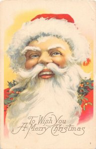 H3/ Santa Claus Christmas Postcard c1910 Big Smile Holly Beard 29