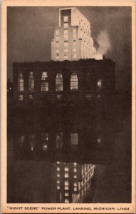 Power Plant at Night, Lansing MI Vintage Postcard R57