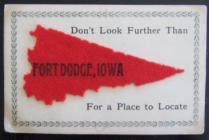 FORT DODGE IA APPLIED VELVET ANTIQUE POSTCARD