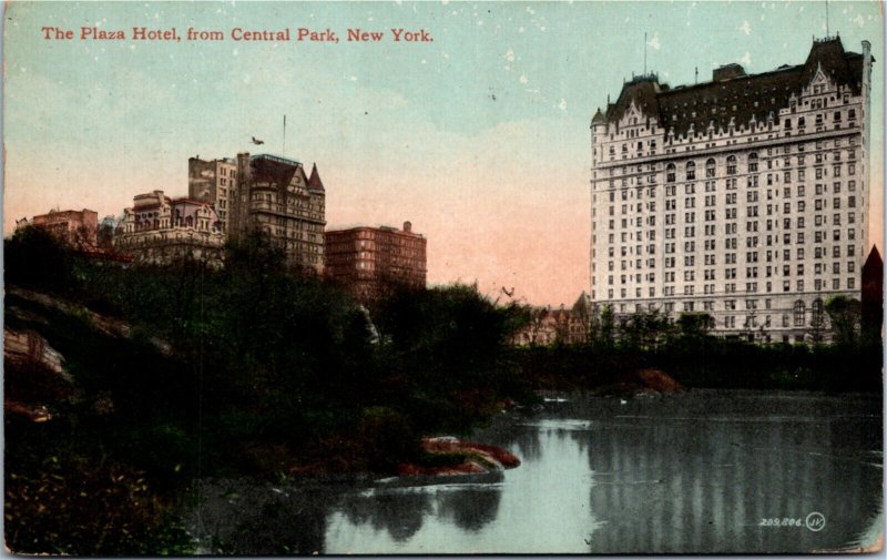 Postcard NY New York City The Plaza Hotel from Central Park 1910 B2 