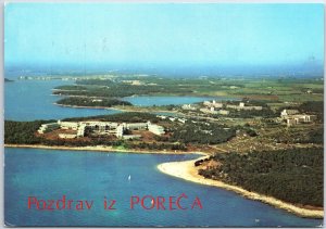 VINTAGE POSTCARD CONTINENTAL SIZE AERIAL VIEW OF POZDRAV IZ PORECA YUGOSLAVIA