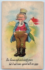 Signed Postcard Old Man With Cigarette Bin Farmin Nigh On To Ninety Years c1910s