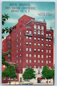 Bronx NY Postcard Royal Hospital Building 2021 Grand Concourse Cars c1950's