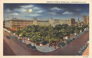 JACKSONVILLE, Florida FL  HEMMING PARK  Night View~Full Moon 1939 Linen Postcard