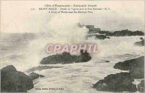 Postcard Old Saint Malo Emerald Coast Study of Waves near Fort National