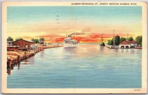 1940's Harbor Entrance St. Joseph Benton Harbor Michigan MI Posted Postcard