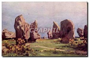 Old Postcard Dolmen Menhir Carnac alignments Kermario Illustrator