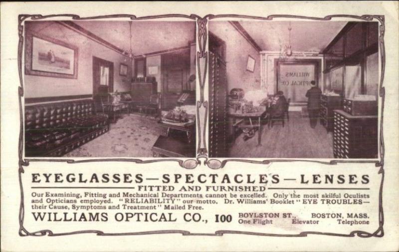 Eyeglasses Optometrist Office Williams Optical Boston MA c1910 Postcard 