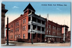 Fort William Ontario Canada Postcard Avenue Hotel Building Street View Cars