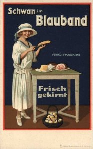 Margarine Food Pretty Woman Butter Bread SCHWAN im BLAUBAND Postcard c1910