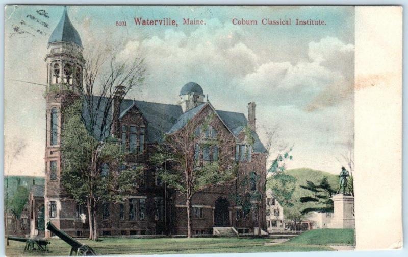 WATERVILLE, Maine ME   Handcolored  COBURN CLASSICAL INSTITUTE 1906 Postcard