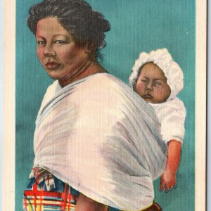 c1940s West N.C. Native Cherokee Mother Carrying Baby Indian Style Linen PC A211