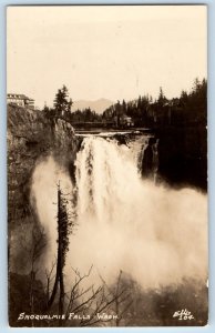 Washington WA Postcard RPPC Photo View Of Snoqualmie Falls Ellis c1930's Vintage