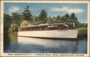 Brockville Ontario Steamer Boat Miss Brockville V Snider Boat LInes Postcard