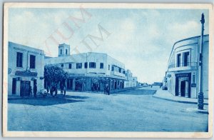 c1930s Berka, Benghazi, Libya Town Square Market Farmacia Store Cyanotype A191