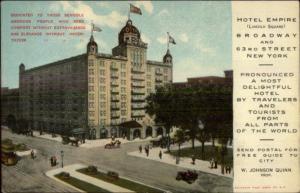 New York City Hotel Empire Lincoln Square Promo Advertising Postcard c1910